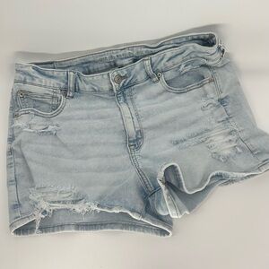 Light Blue Distressed Denim Shorts, next level stretch, American eagle size 14